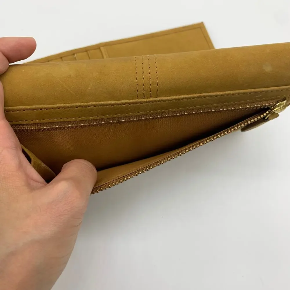 Timberland Leather Long Wallet Women Yellow Snap Enclosure